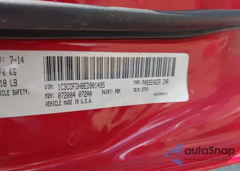 2014 Dodge Dart Aero из США, поврежденный, VIN 1C3CDFDH8ED901495